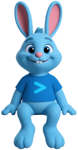 Vaam rabbit mascot illustration perched on the edge of the call-to-action banner
